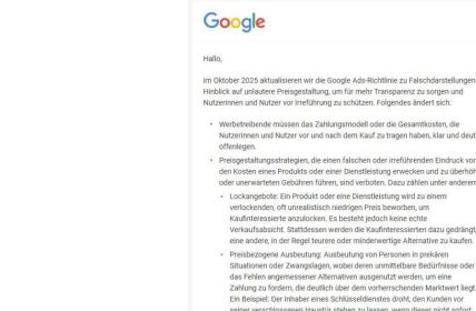Google Ads führt ab Oktober 2025 strikte Preisoffenlegungspflichten (Foto: Kapwa Marketing)