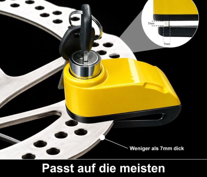 AGT Bremsscheiben-Schloss, 110-dB-Alarm, für Motorrad und Roller, (Foto: PEARL GmbH)